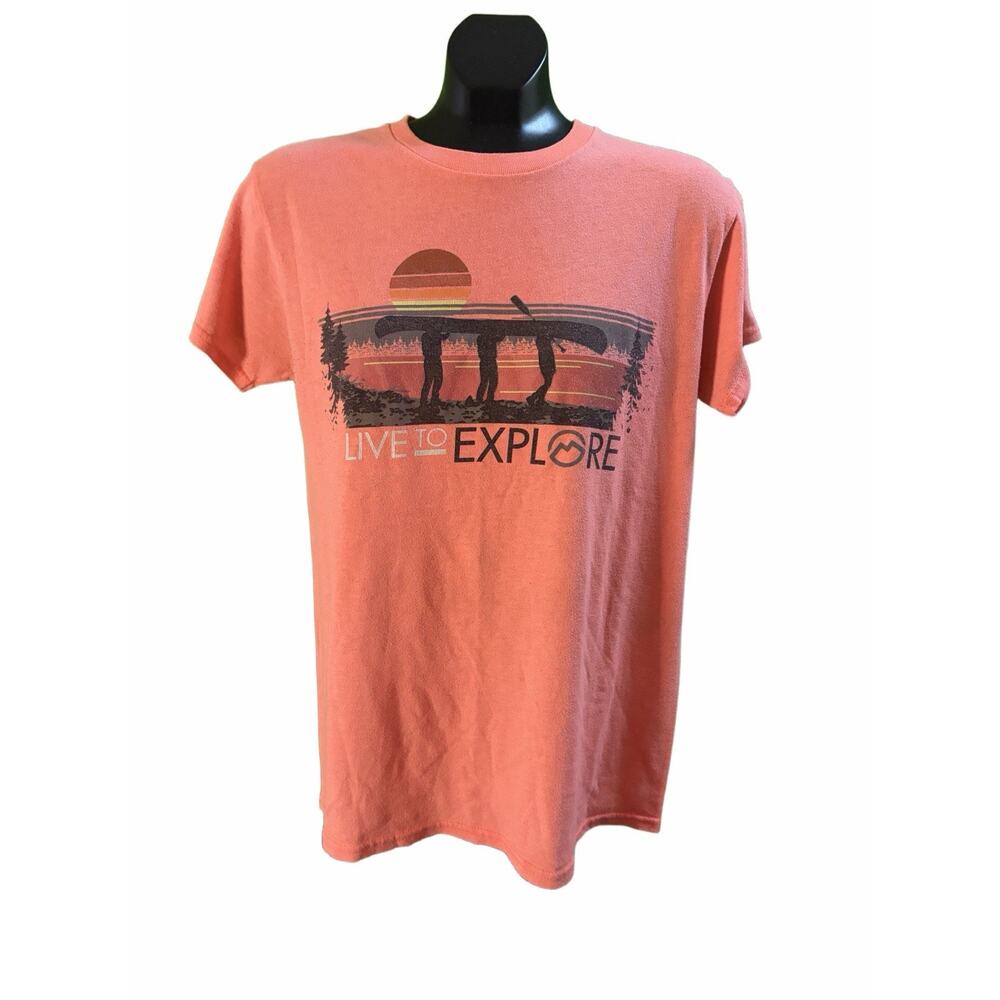 Delta Pro Weight Live To Explore Graphic T-Shirt Mens Small Orange Outdoor